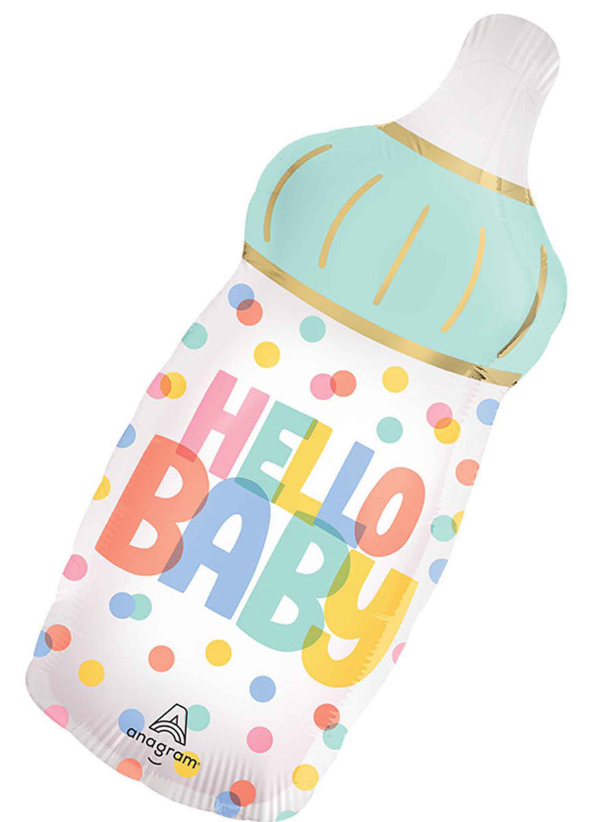 Hello Baby Pastel Satin Finish 71cm Bottle Supershape Foil Balloon - Main Image