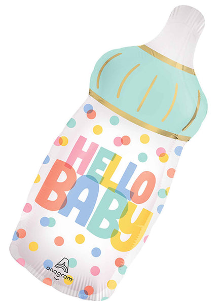 Hello Baby Pastel Satin Finish 71cm Bottle Supershape Foil Balloon - Main Image