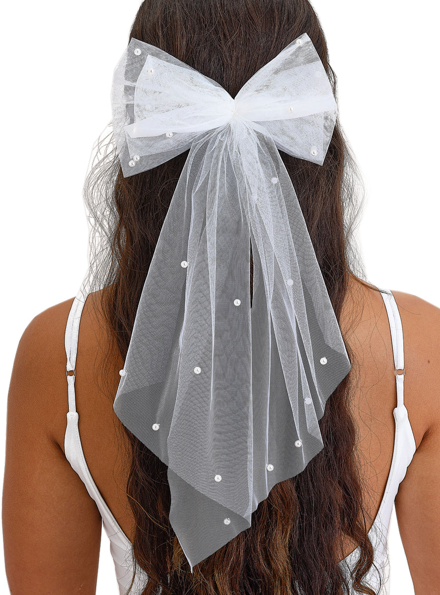 large white tulle engagement hens night bow - main image