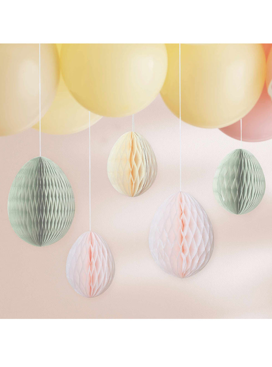 Hey Bunny Easter Egg 5 Pack Pastel Hanging Honeycomb Decorations
