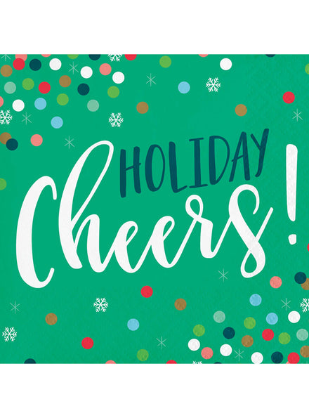 Holiday Cheers Green 16 Pack Christmas Beverage Napkins
