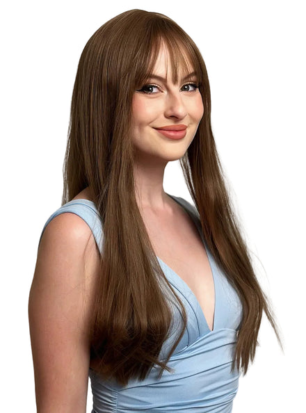 Holly Womens Long Brown Heat Resistant Fashion Wig with Fringe - Main Image