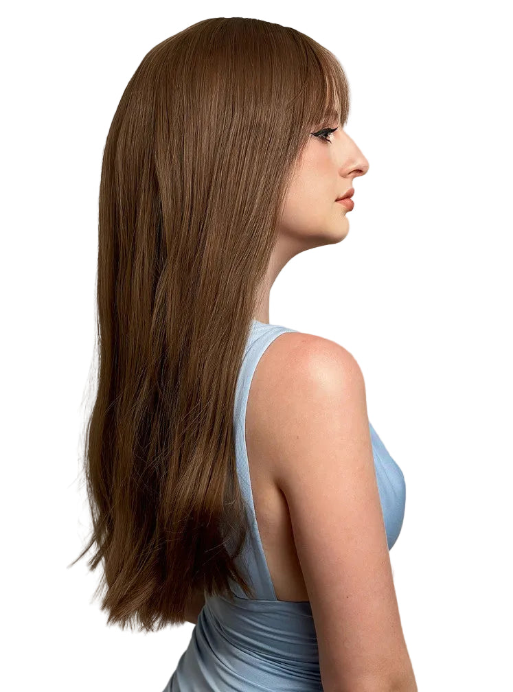 Holly Womens Long Brown Heat Resistant Fashion Wig with Fringe - Side Image 2