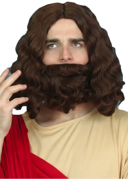 biblical mens brown Jesus wig and beard set - Main Image