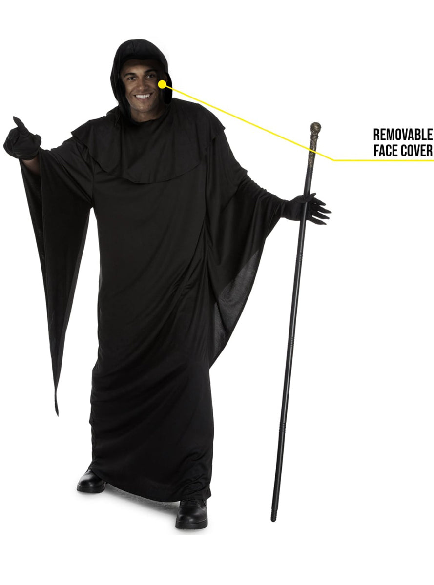 Hooded Grim Reaper Mens Costume - Removable Face Cover Image