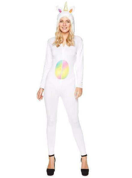 Plus Size Womens Hooded Whit Unicorn Costume Jumpsuit - Main Image
