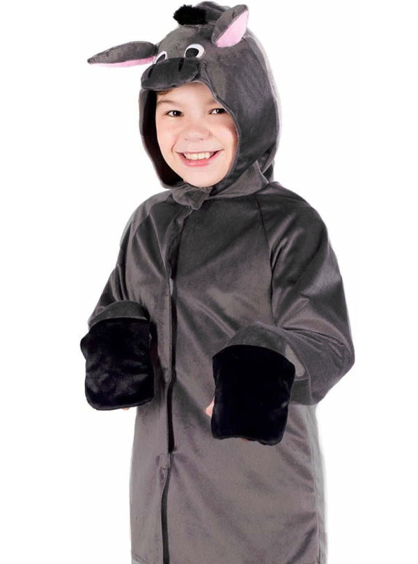 Kids Hooded Grey Donkey Christmas Nativity Animal Costume Close Image