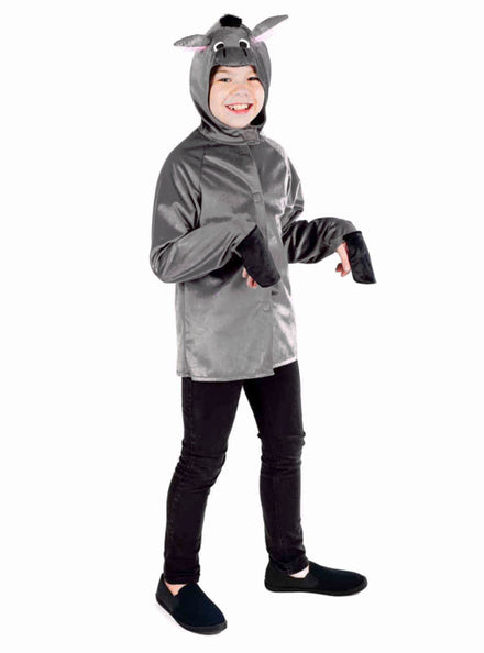Kids Hooded Grey Donkey Christmas Nativity Animal Costume Main Image