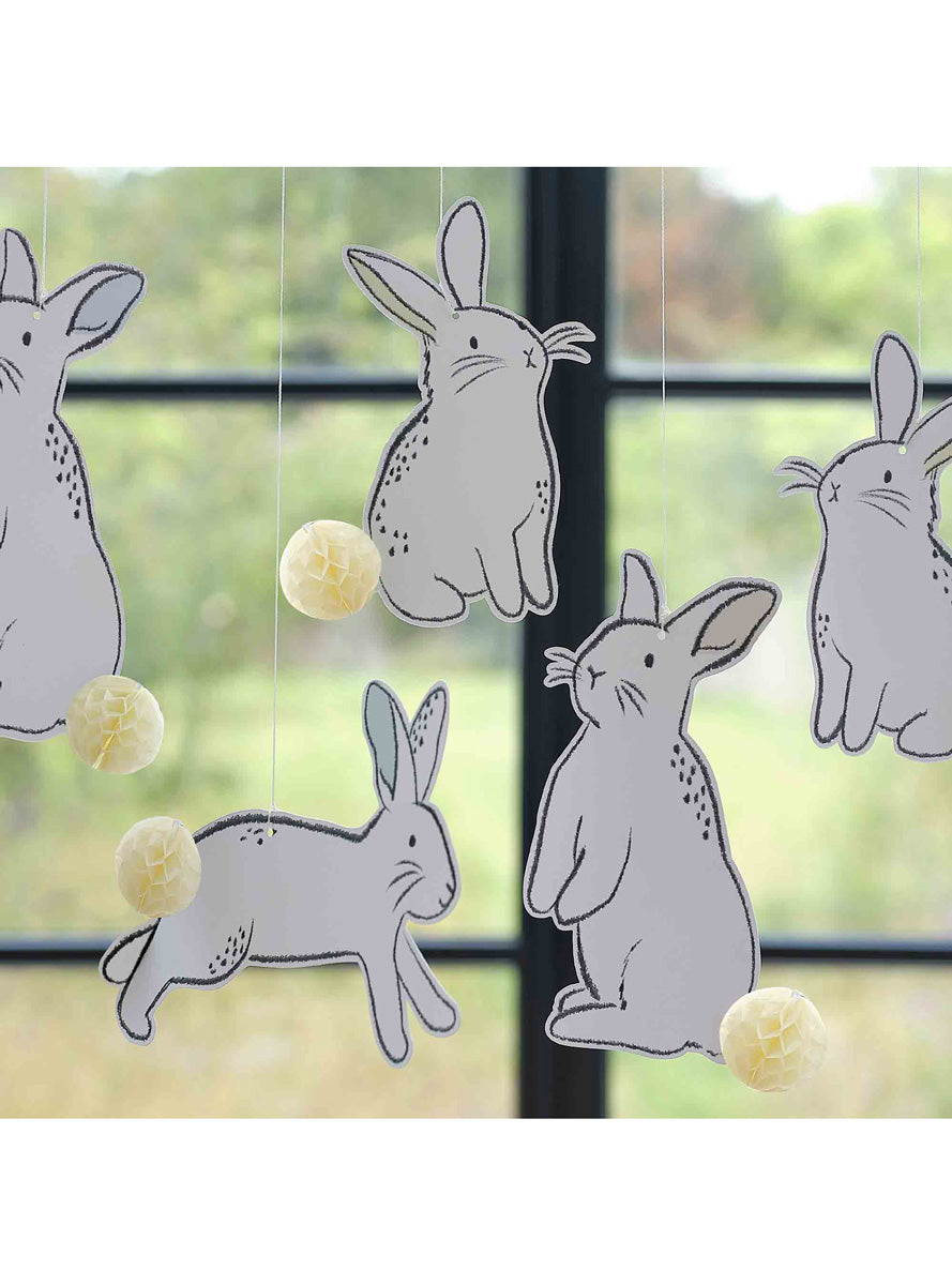 Hop Hop Hooray 5 Pack Hanging Easter Bunny Decorations – Close Image