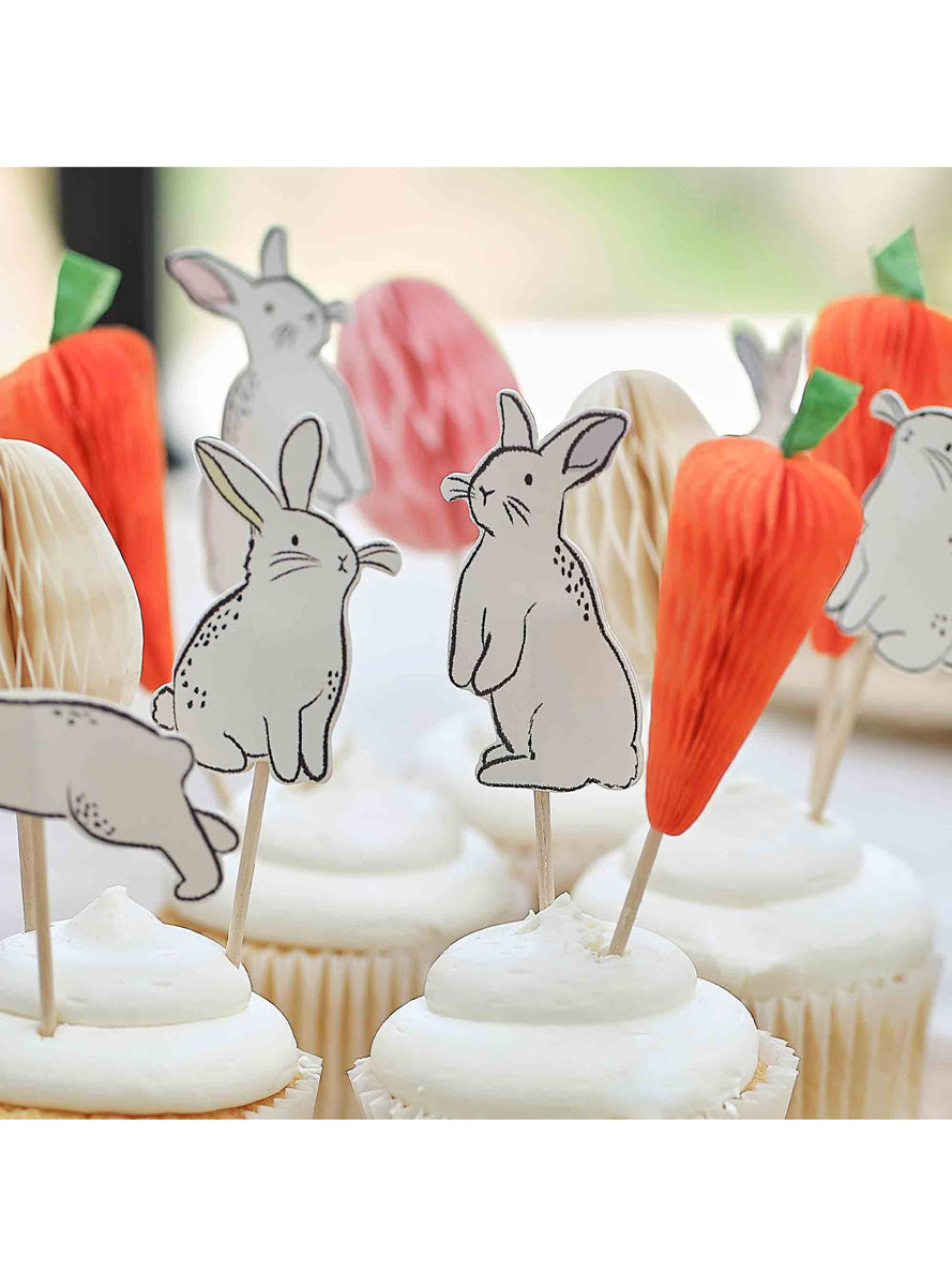 Hop Hop Hooray Easter Bunny Eggs and Carrot Cupcake Toppers – Close Image
