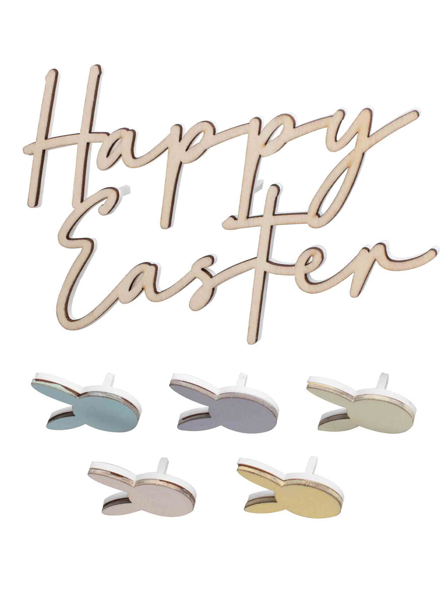 Hop Hop Hooray Wooden Easter Cake Topper and Decorations – Main Image