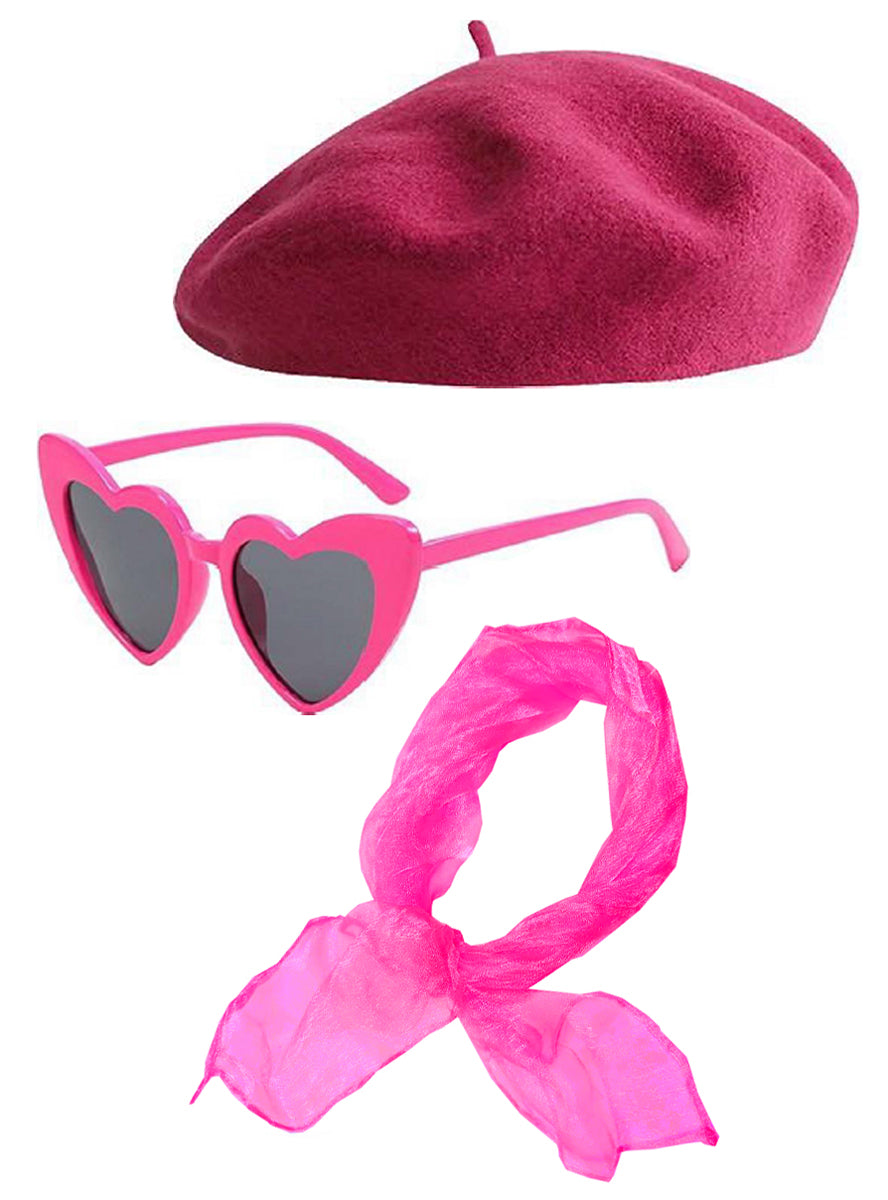 Image of French Beret And Glasses Hot Pink Costume Accessory Set
