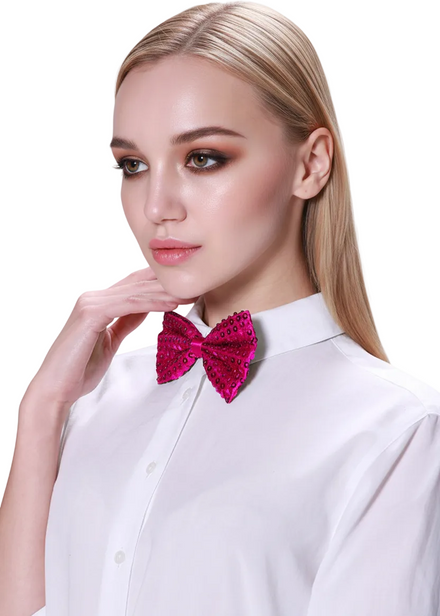Hot Pink Sequined Costume Bow Tie - Main Image