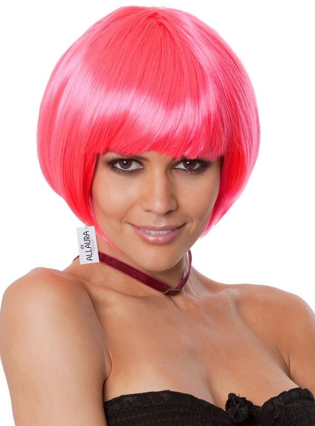 Hot Pink Party Bob Womens Costume Wig with Fringe - Main Image