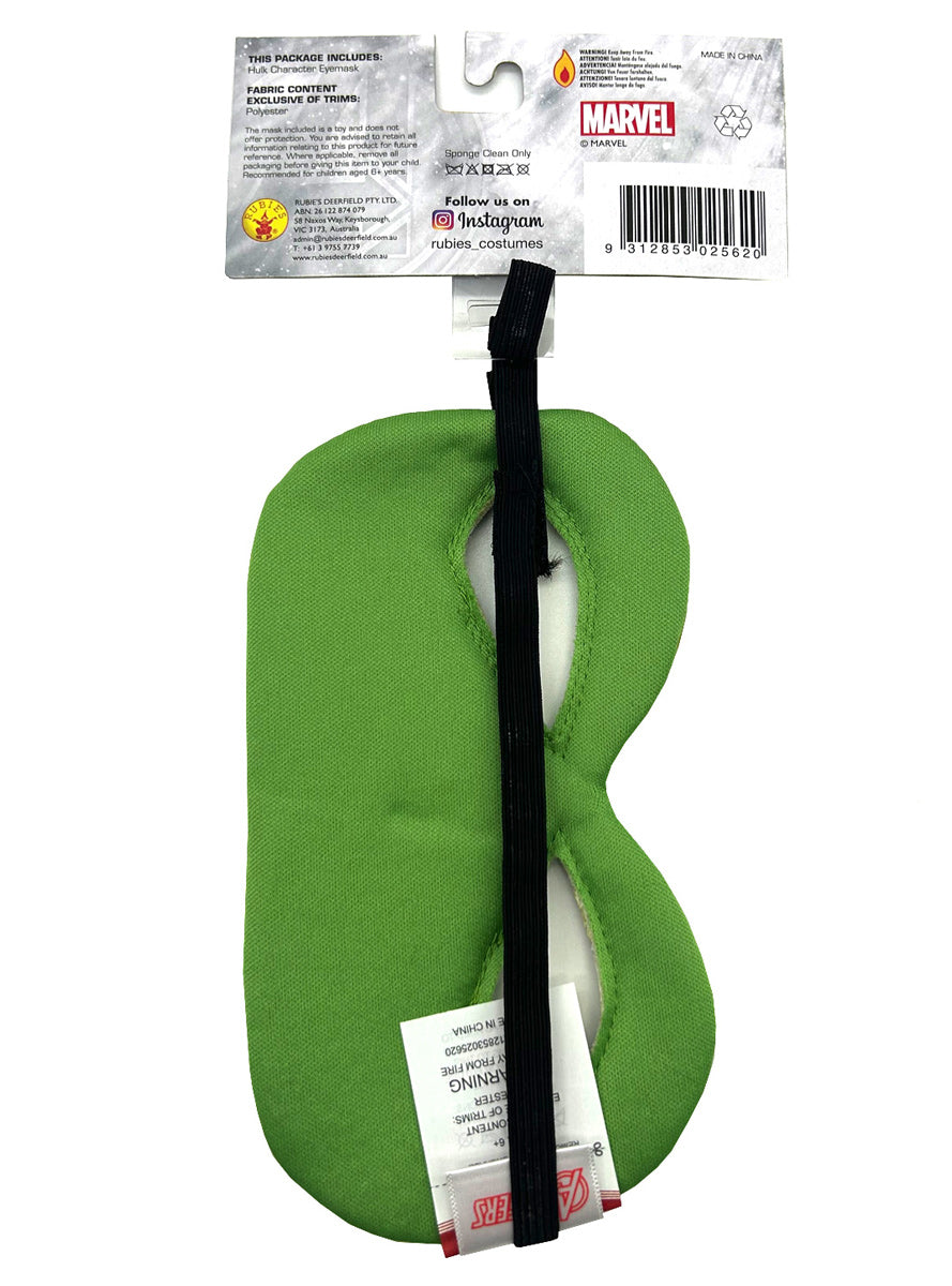 Green Hulk Boys Plush Superhero Costume Eyemask - Back Image