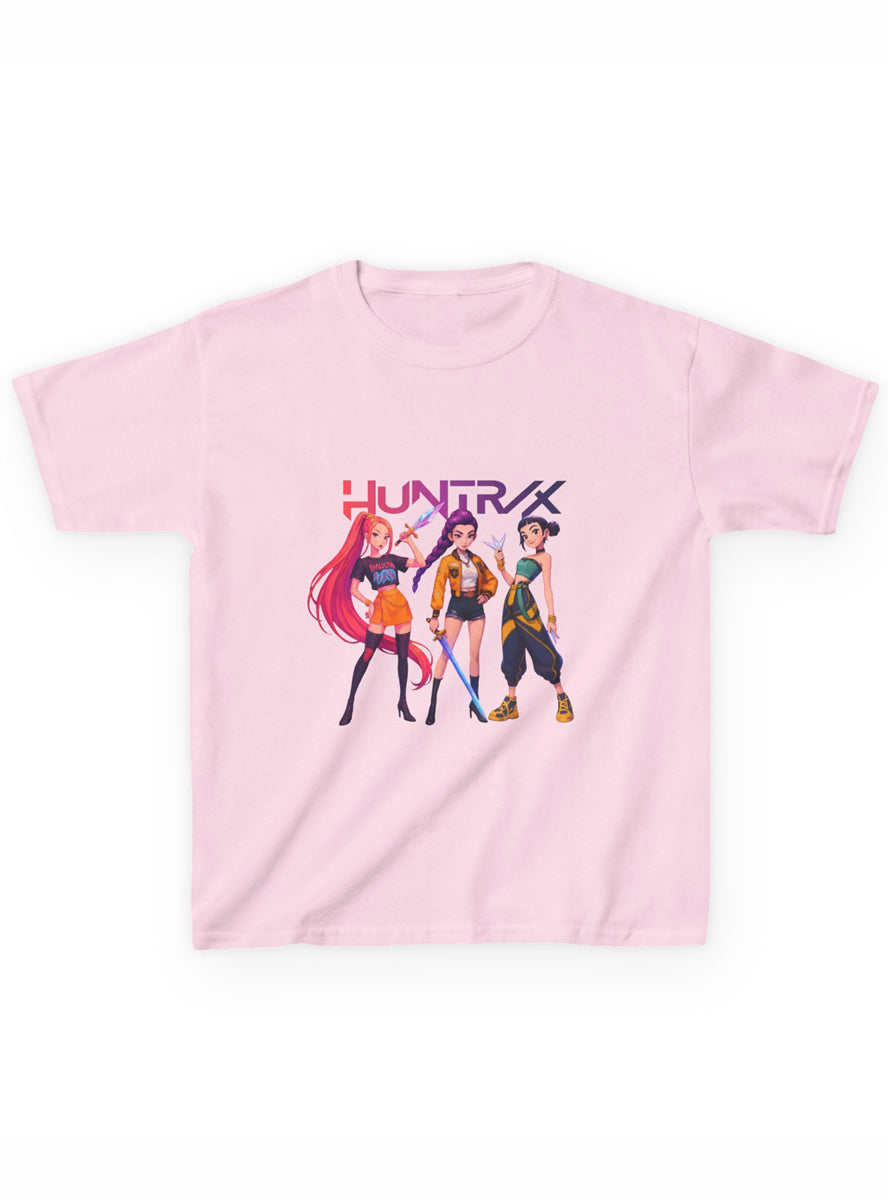 Teens Light Pink T-Shirt with Huntrix 3 Girls with Weapons Print