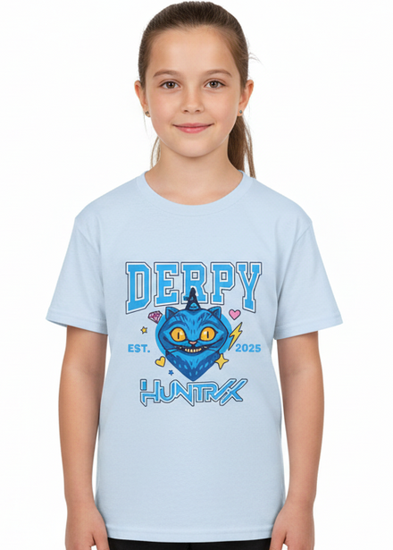 Kids Light Blue T-Shirt with Huntrix Derpy Cat Print - Main Image