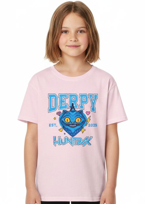 Kids Light Pink T-Shirt with Huntrix Derpy Cat Print - Main Image