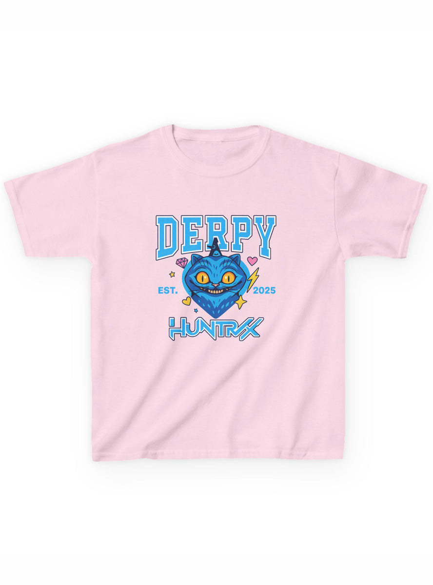 Teens Light Pink T-Shirt with Huntrix Derpy Cat Print