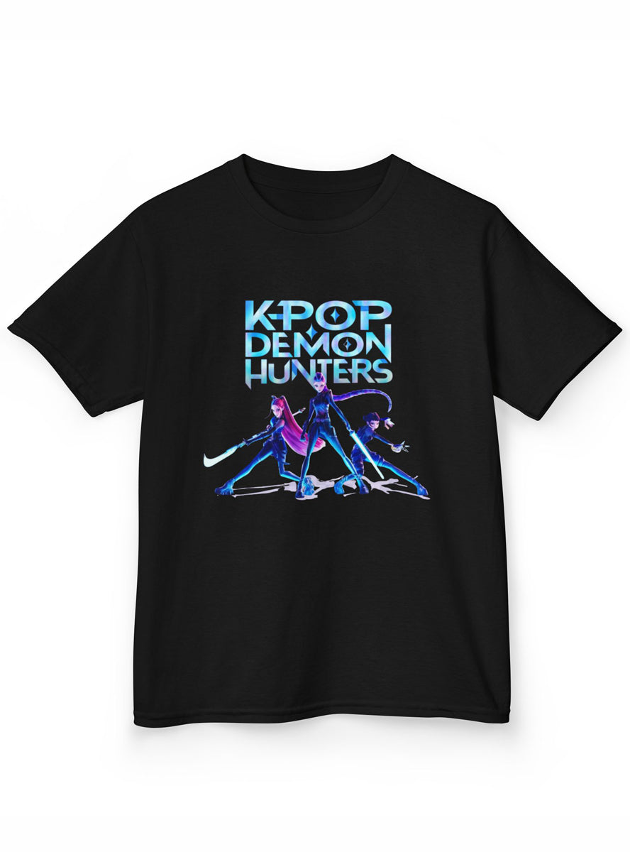 Girls Black K-Pop T-Shirt with Huntrix Fight Mode Print