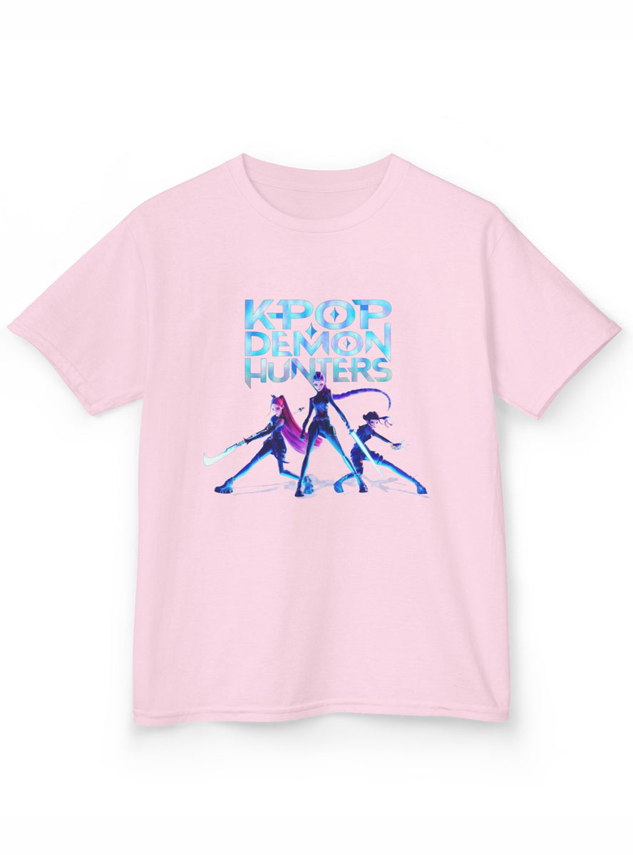 Girls Light Pink K-Pop T-Shirt with Huntrix Fight Mode Print