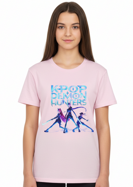 Teens Light Pink K-Pop T-Shirt with Huntrix Fight Mode Print - Main Image