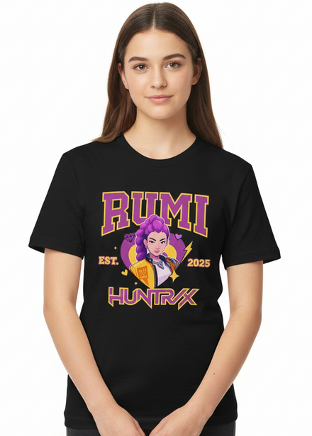 Teens Black T-Shirt with Huntrix KPop Girl Band Singer Rumi Print Main Image