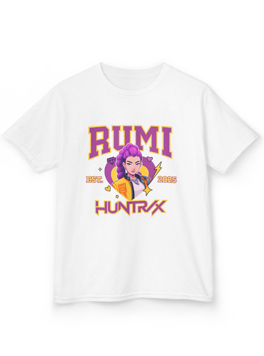 Teens White T-Shirt with Huntrix KPop Girl Band Singer Rumi Print