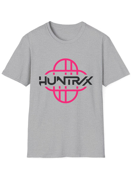 Adults Grey Plus Size T-Shirt with Huntrix Pink Logo Print