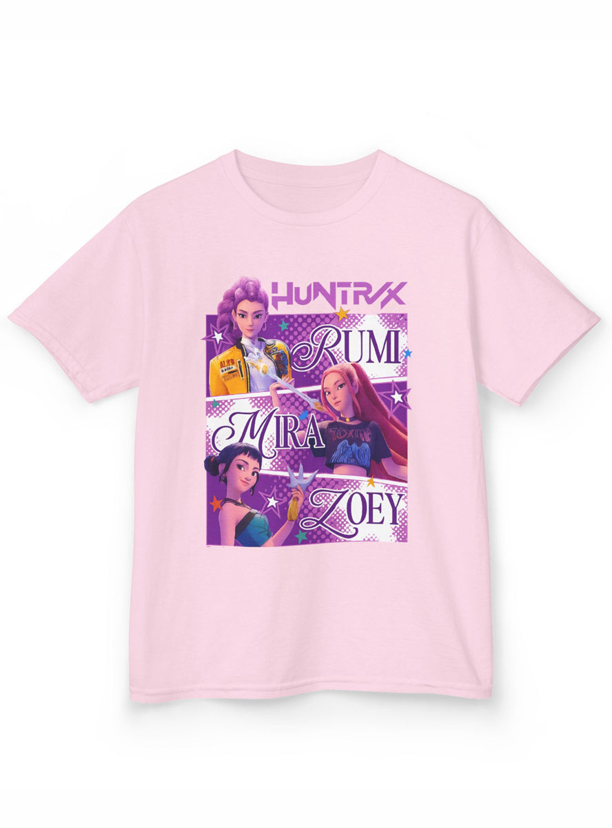 Teens Light Pink K-Pop T-Shirt with Huntrix Rumi Mira Zoey Print