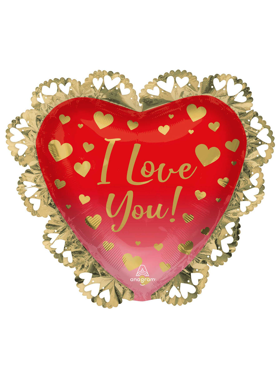 I Love You Ombre and Gold Hearts 58cm Foil Supershape Balloon - Main Image