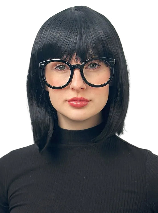 Incredible Edna Womens Black Bob Costume Wig with Fringe and Glasses - Main Image