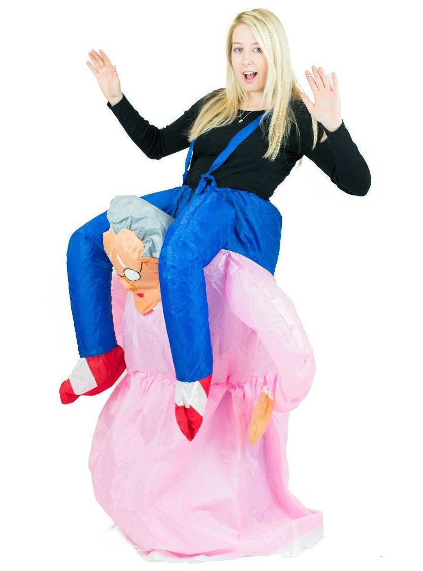 Inflatable Adults Lift Up Old Lady Costume - Alternative Image