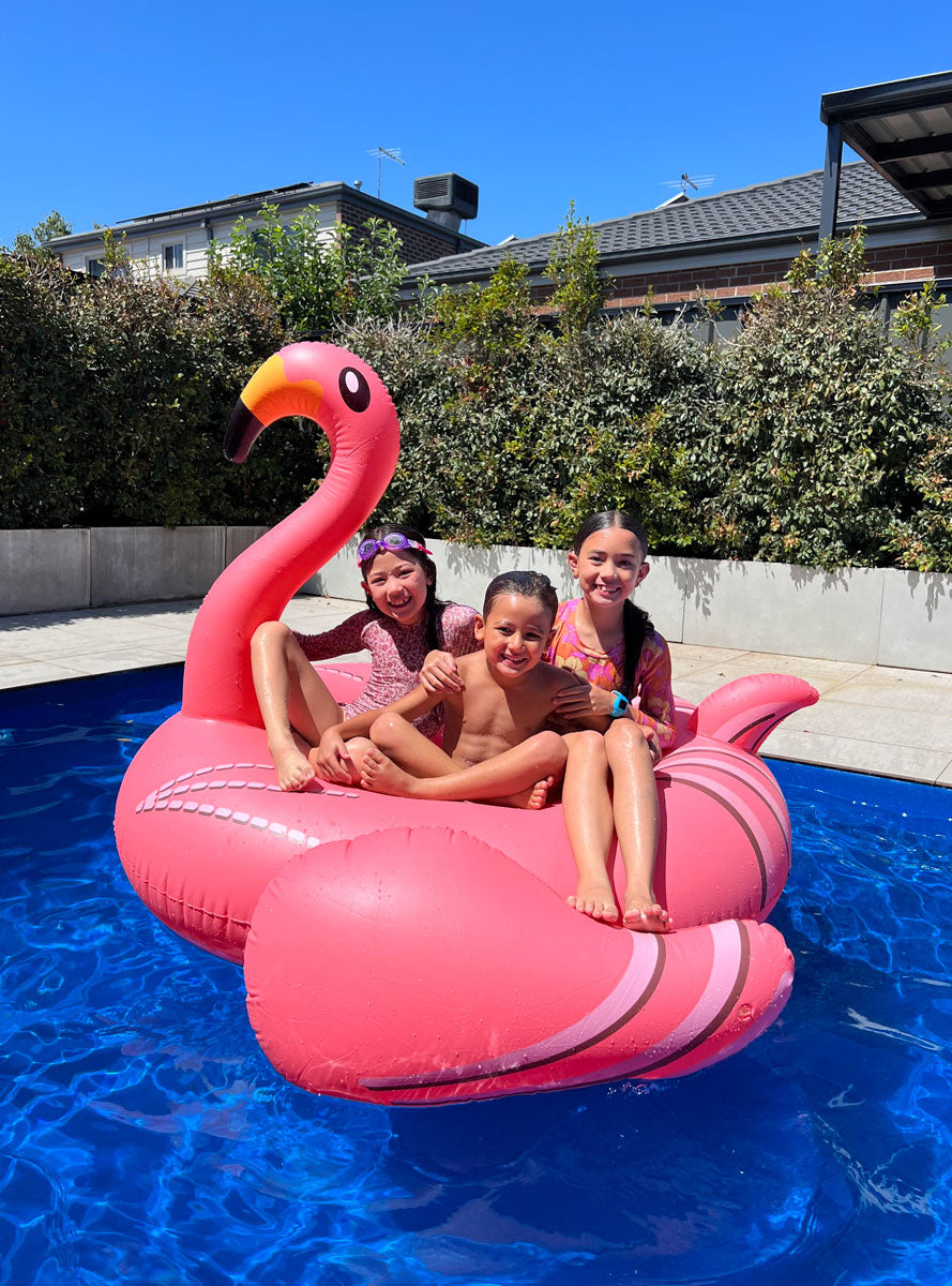 Inflatable Giant Pink Flamingo Pool Toy - Lifestyle Image 2