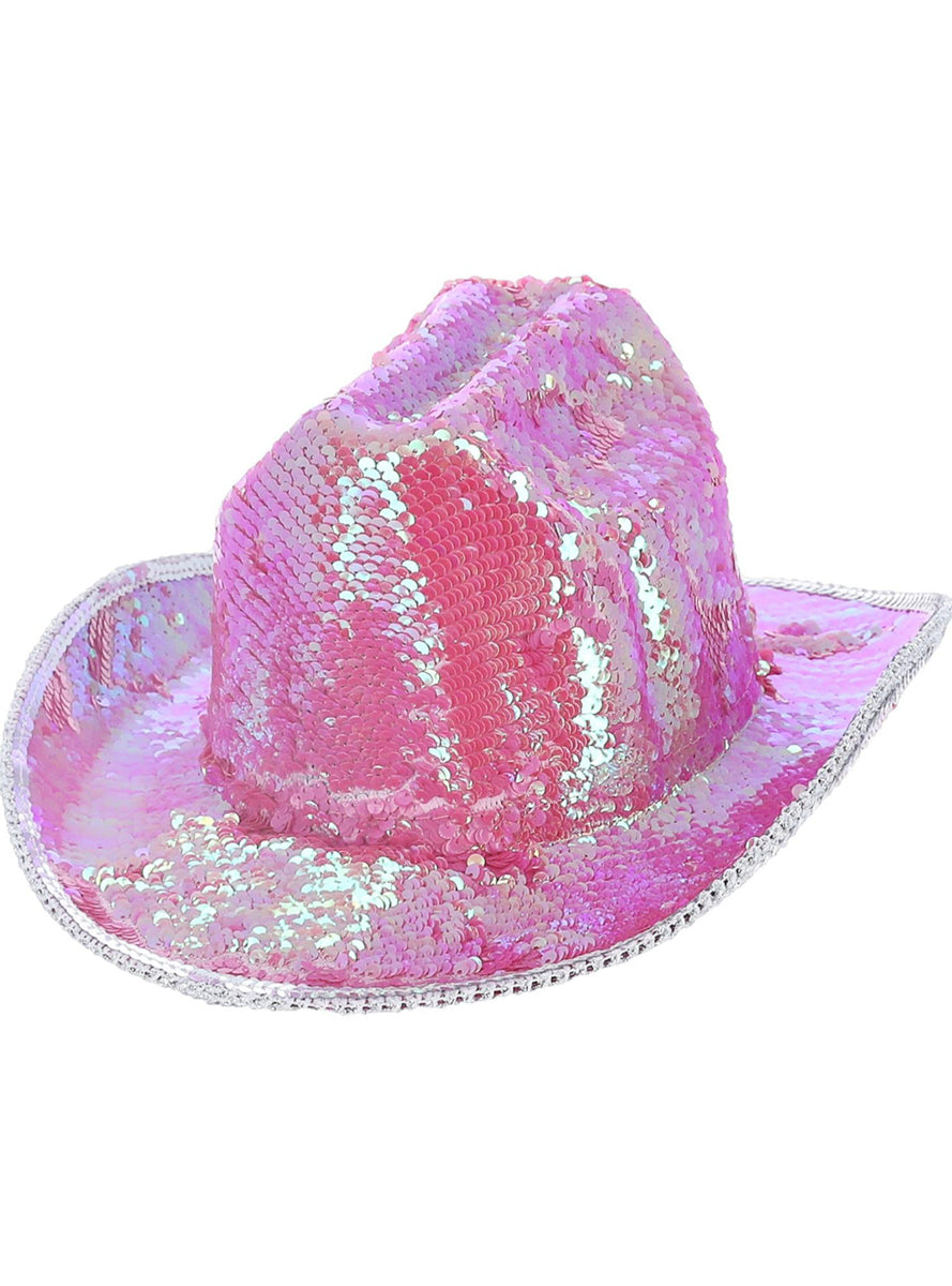 Pink Iridescent deluxe Sequined Cowboy Costume Hat - Main Image