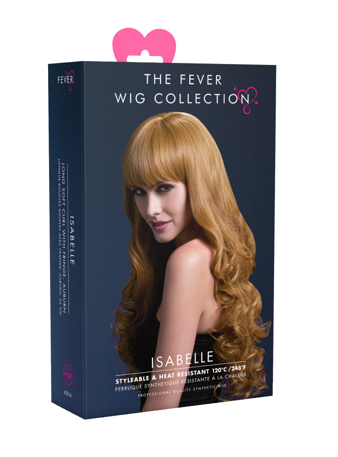 Long Auburn Womens Curly Fashion Wig With Fringe - Packaging Image
