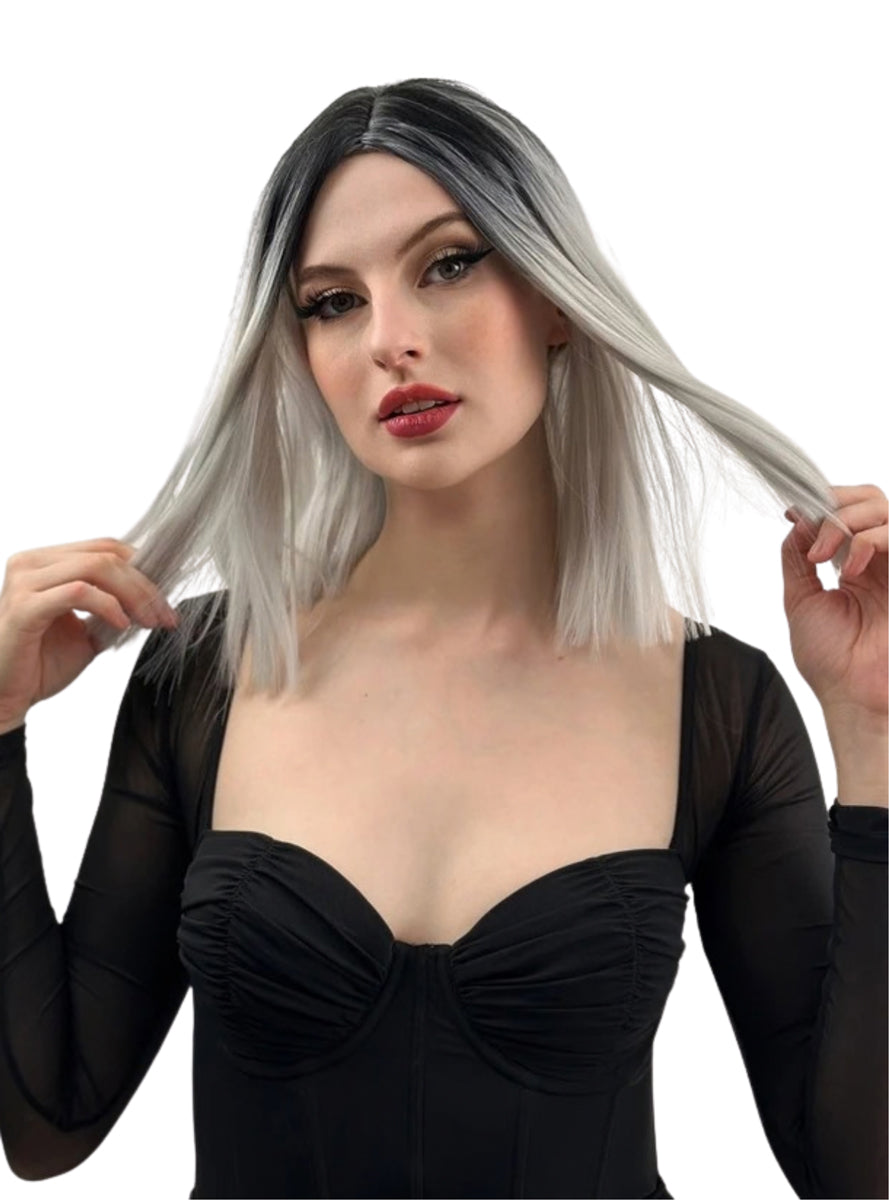 Isla Silver Long Bob Wig with Dark Roots