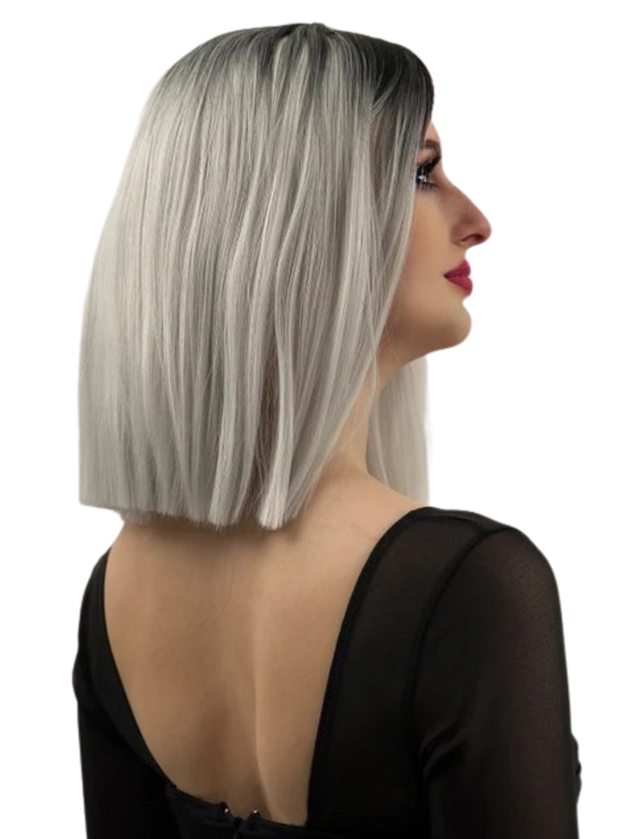 Isla Silver Long Bob Wig with Dark Roots