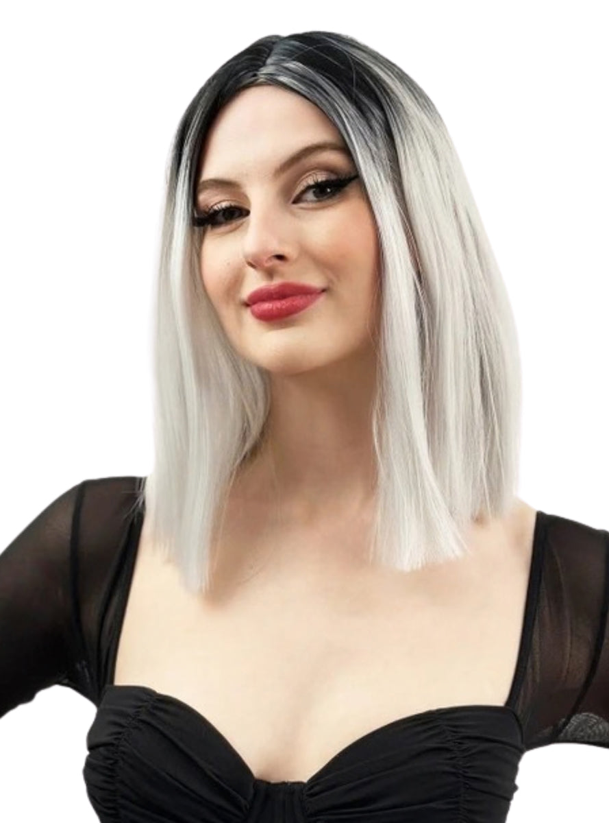 Isla Silver Long Bob Wig with Dark Roots