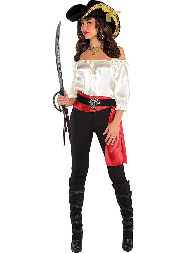 Off The Shoulder Womens Satin Pirate Top - Alternate Image