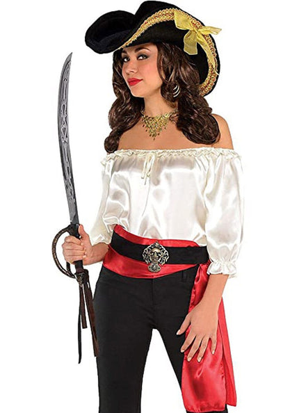 Off The Shoulder Womens Satin Pirate Top