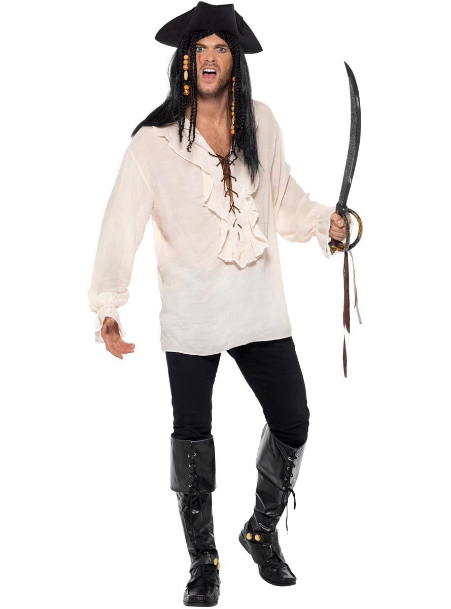Mens Ivory White Ruffled Pirate Costume Shirt