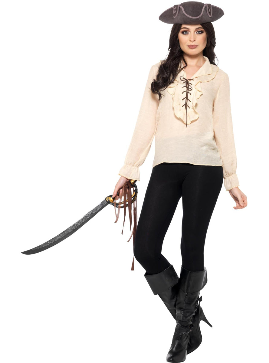 Plus Size Womens Ruffled Ivory Pirate Costume Shirt - Main Image