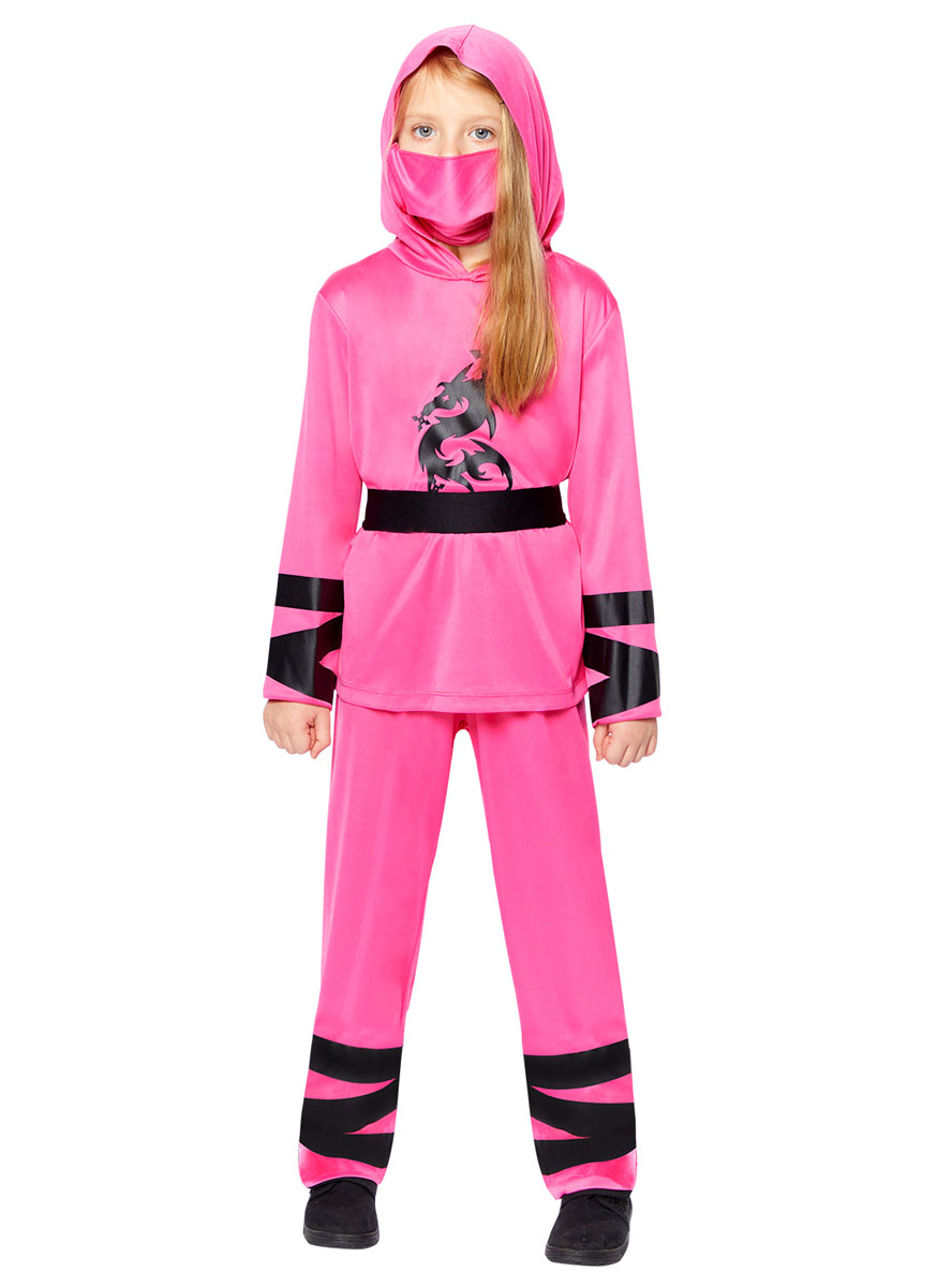 Girls Pink Dragon Ninja Japanese Costume - Alternative Image 1