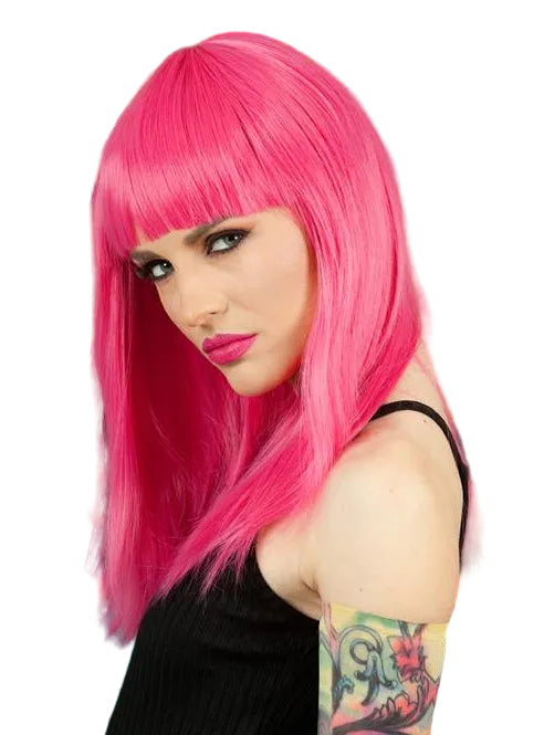 Jeffeee Deluxe Pink Heat Resistant Costume Wig with Fringe - Main Image
