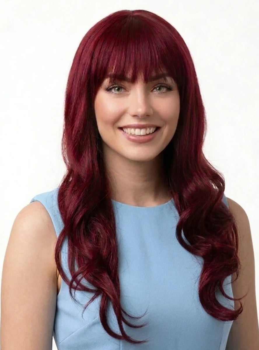 Jenna Burgundy Red Curly Wig with Fringe