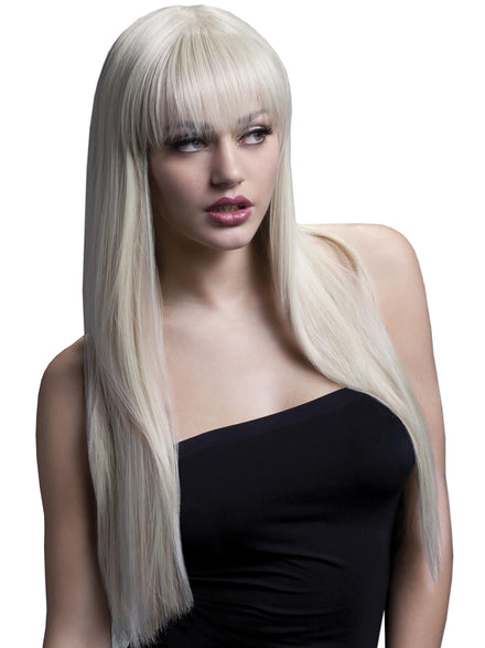 Womens Long Blonde Deluxe Fashion Wig With Fringe - Main Image