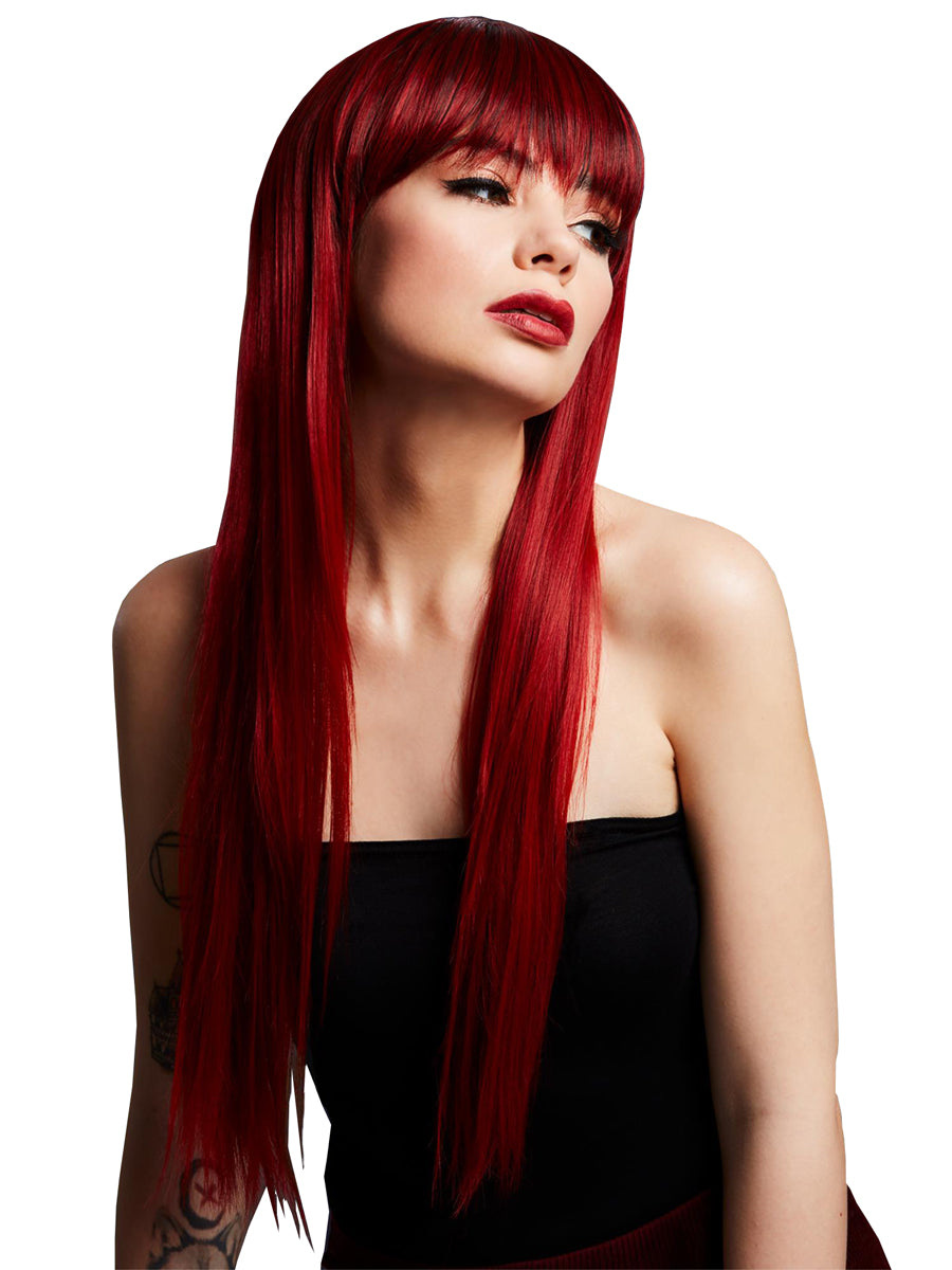 Womens Long Ruby Red Deluxe Fashion Wig With Fringe - Main Image