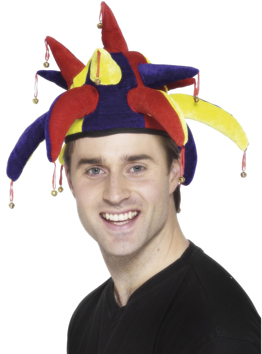 Novelty Rainbow Spiked Jester Hat with Bells