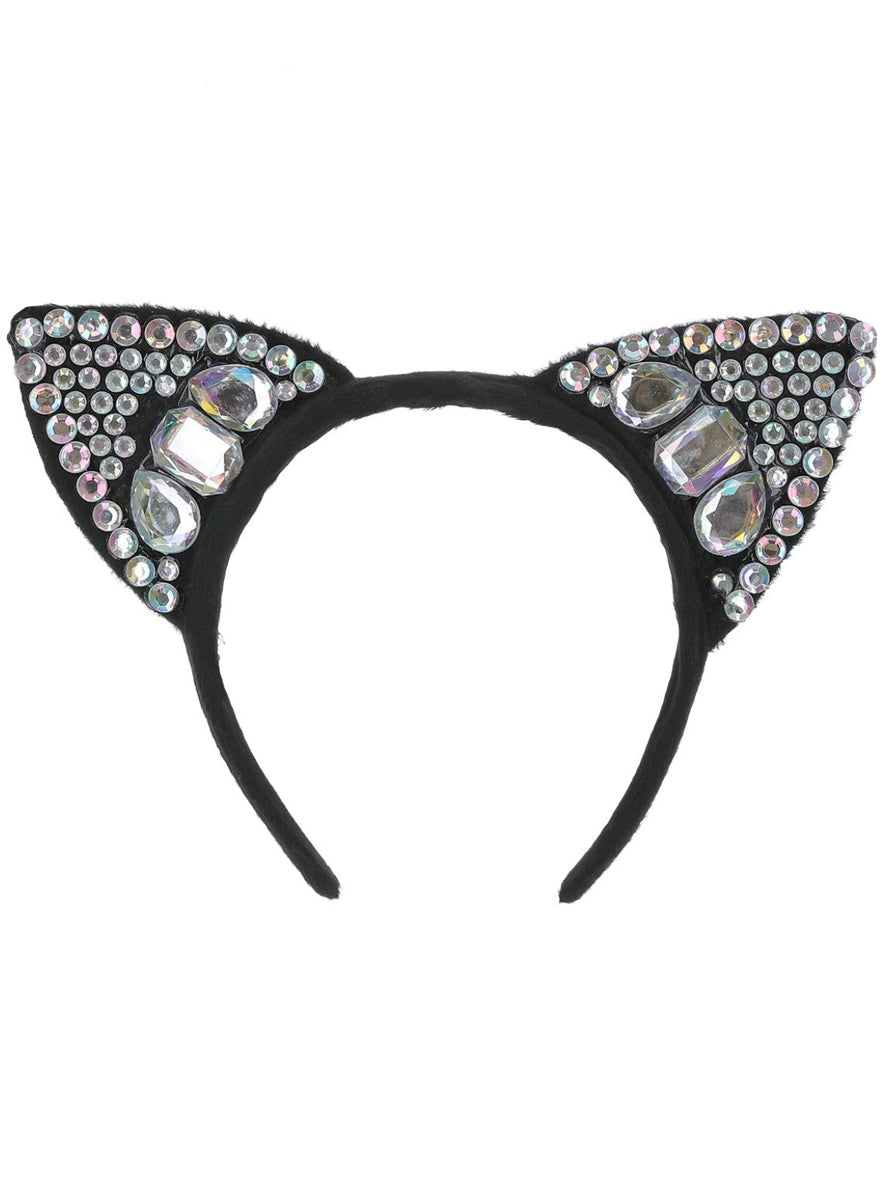 Black Cat Jewelled Costume Ear Headband - Packaging Image